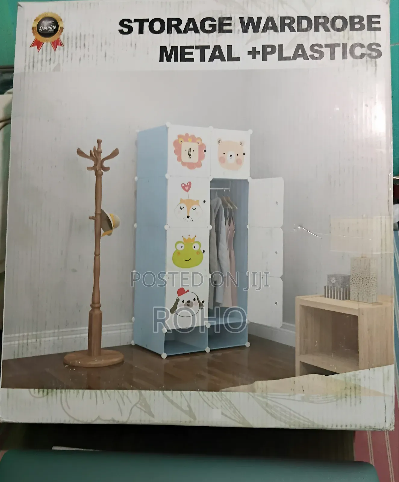 ዘመናዊ ተገጣጣሚ የልብስ ቁምሳጥን Plastic and Metal Storage Wardrobe