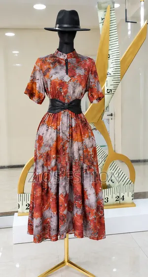 Elegant Printed Women's Dress With Waist Belt – New Arrival
