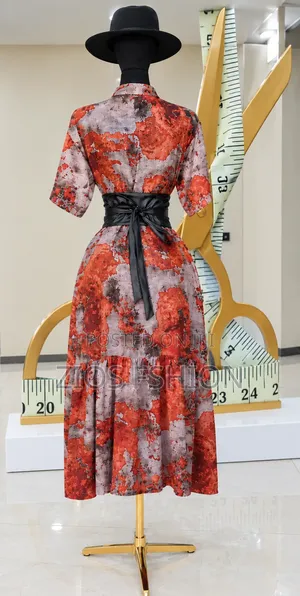 Elegant Printed Women's Dress With Waist Belt – New Arrival