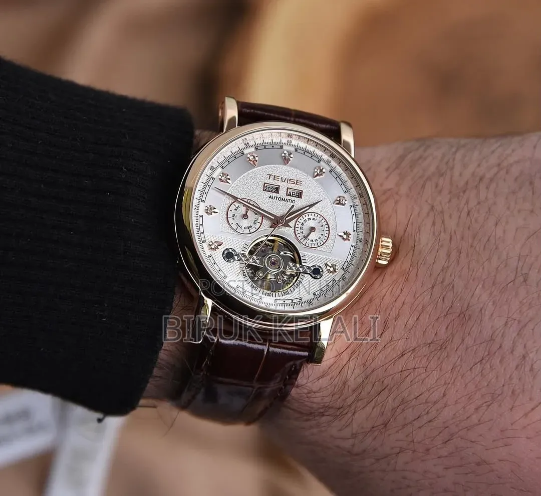 Tevise T867C Automatic Mechanical Watch in Rose Gold With a Leather