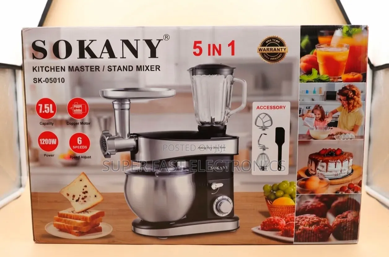 SOKANY Kitchen Master Stand Mixer 5-in-1 – 1200W 7.5L Bowl | 6 Speeds