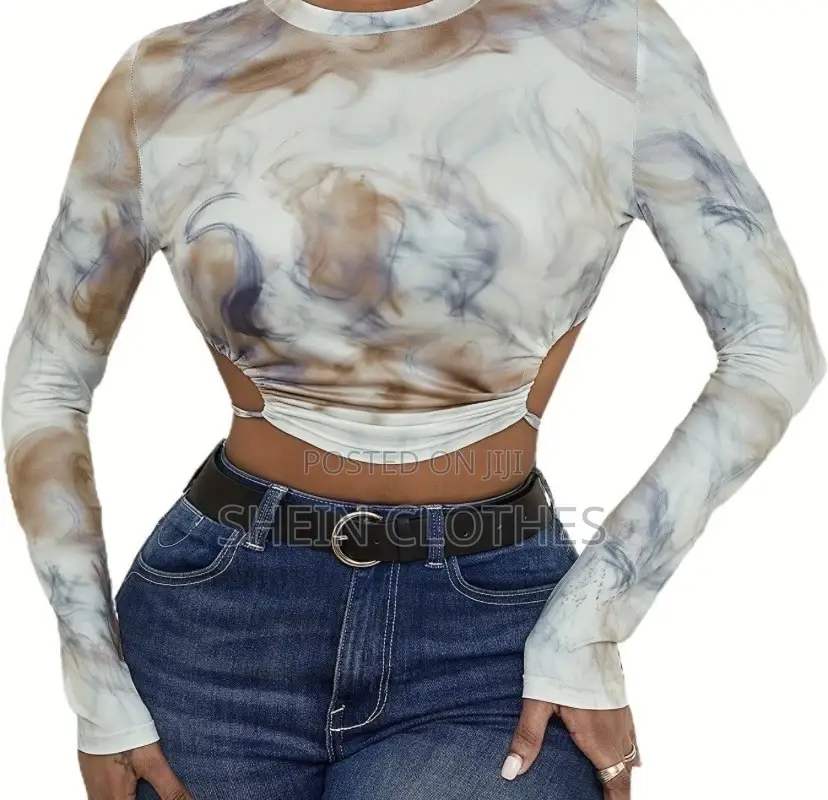 Cut-Out Waist Long Sleeve Crop Top - Brand New