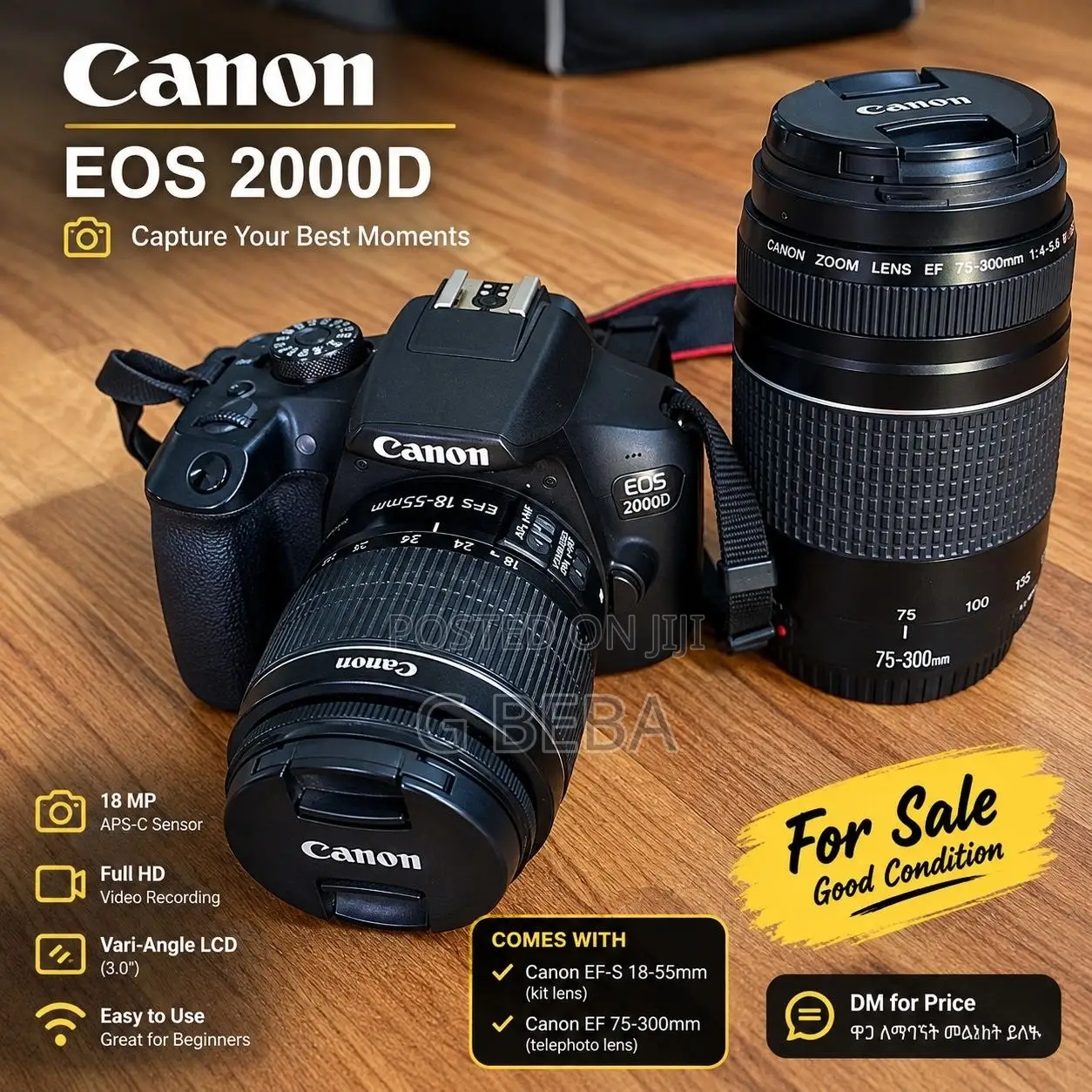 2000d Camera With 18-55mm and 75-300 Mm Lens
