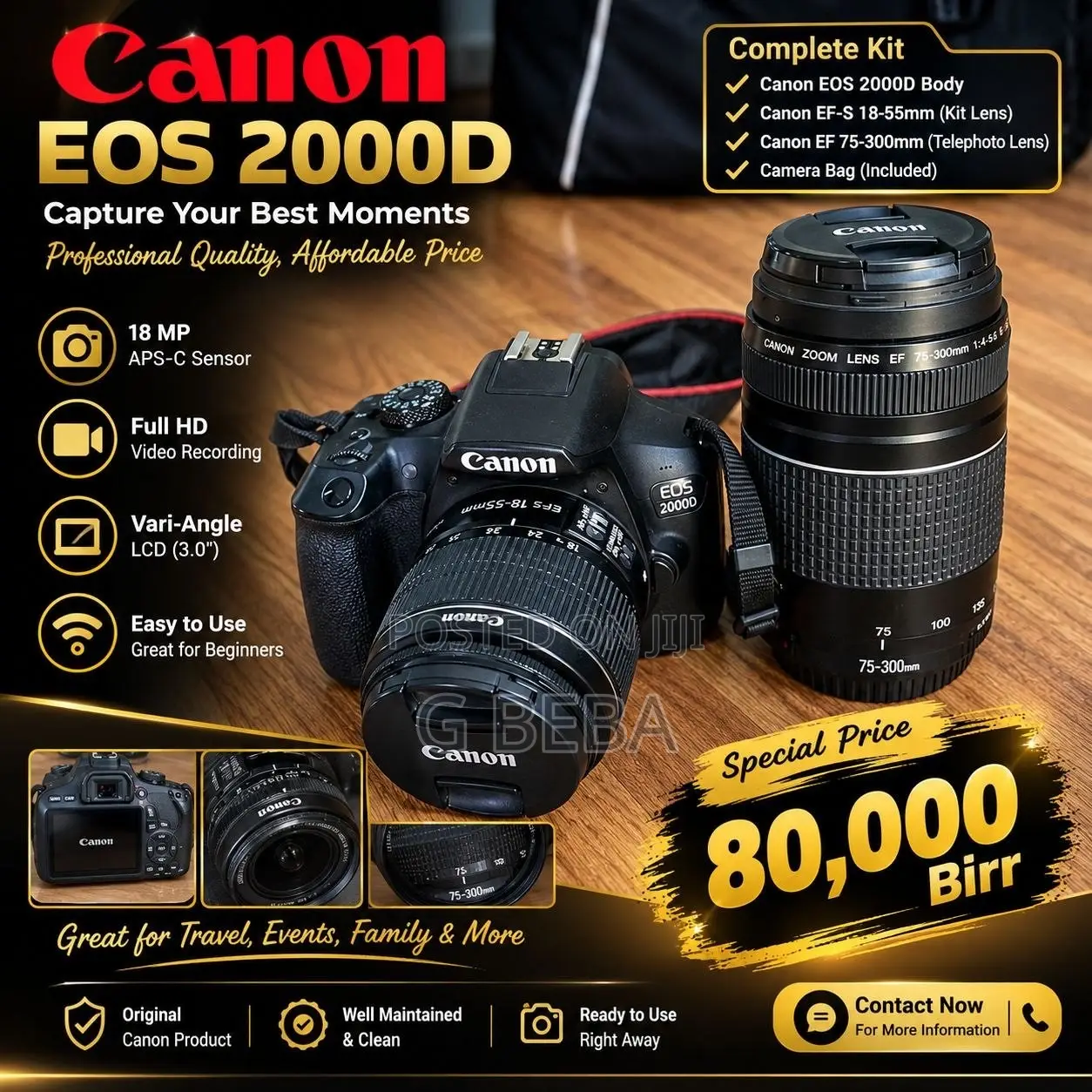 2000d Camera With 18-55mm and 75-300 Mm Lens