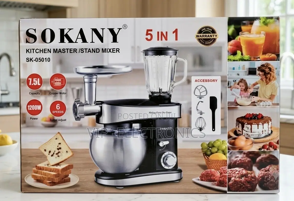 SOKANY Kitchen Master Stand Mixer 5-in-1 – 7.5L, 1200W, 6-Speed