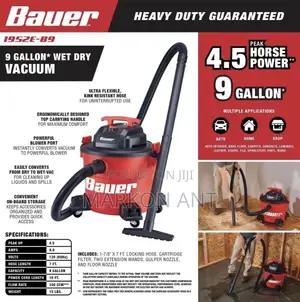 Bauer Electric Wet/Dry Vacuum Cleaner 9 Gallon 4.5 Peak Horsepower
