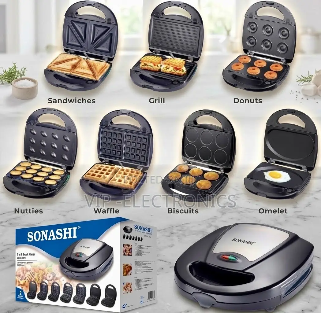 SONASHI Snack Maker – Sandwich Multi-Plate 7-in-1 Waffle, Grill More