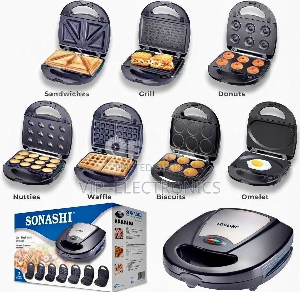SONASHI Snack Maker – Sandwich Multi-Plate 7-in-1 Waffle, Grill More