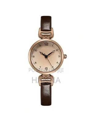 Women's Elegant Rose Gold Brown Leather Strap Quartz Watch