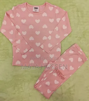 Cute Pink Heart Print Pyjama Set for Kids