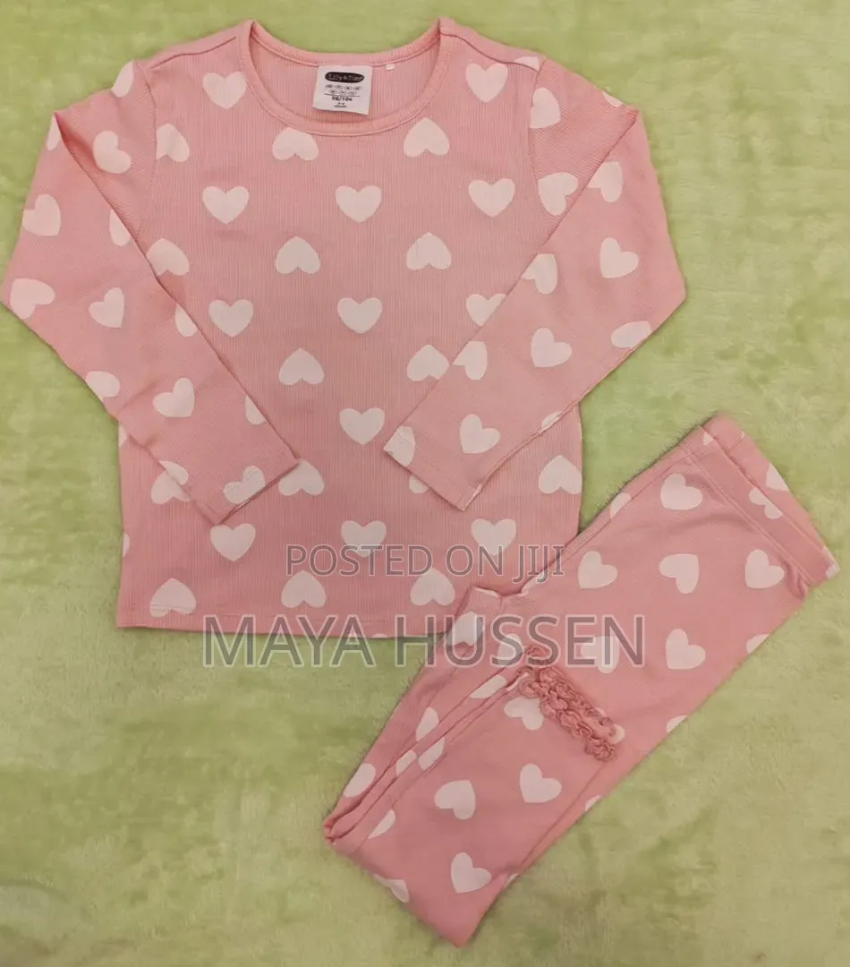 Cute Pink Heart Print Pyjama Set for Kids