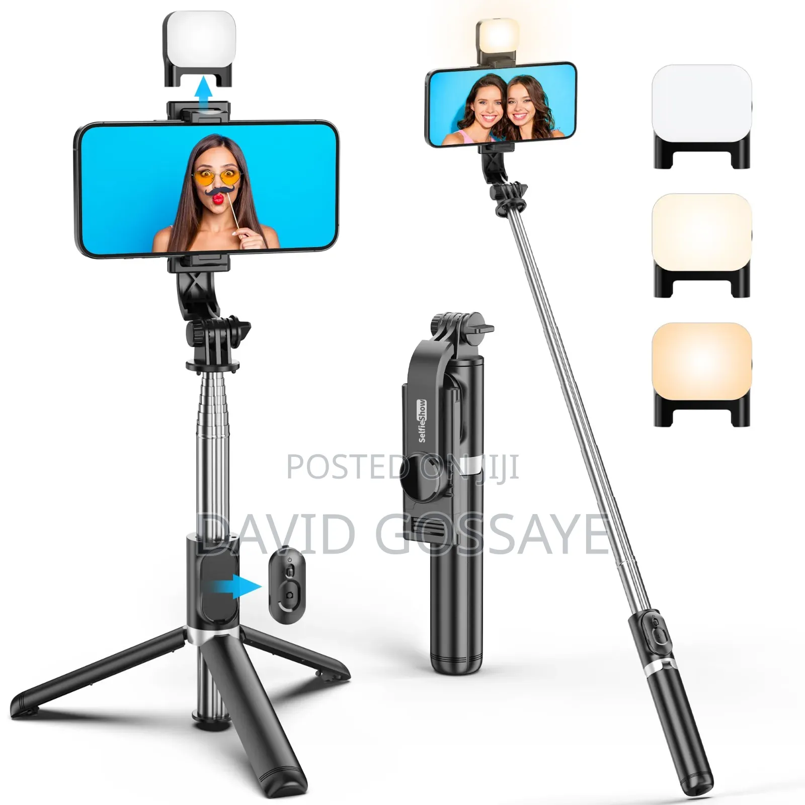 Pnitri Selfie Stick, Inbuilt Tripod and Light That Is Adjustable