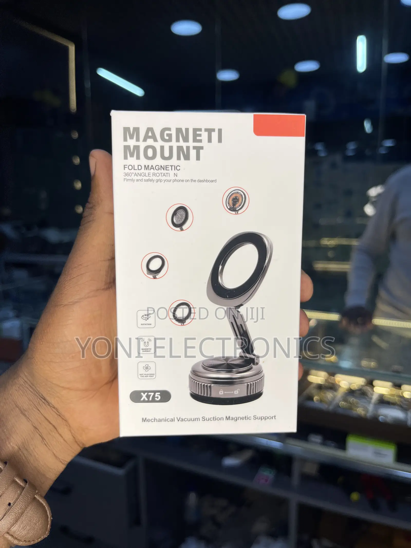 Magnetic Mount X75 Foldable Mechanical Vacuum Suction Car Phone Holder