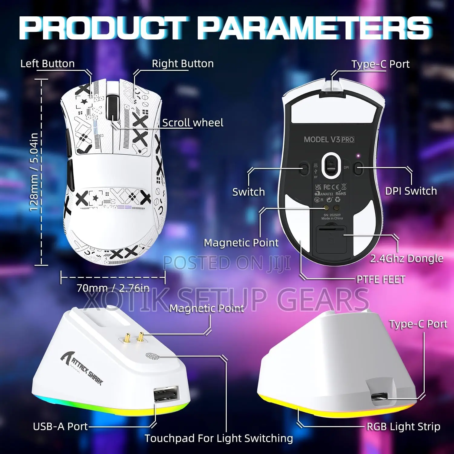 ATTACK SHARK V3 PRO Wireless Mouse-Gaming Mouse With RGB Charging Dock