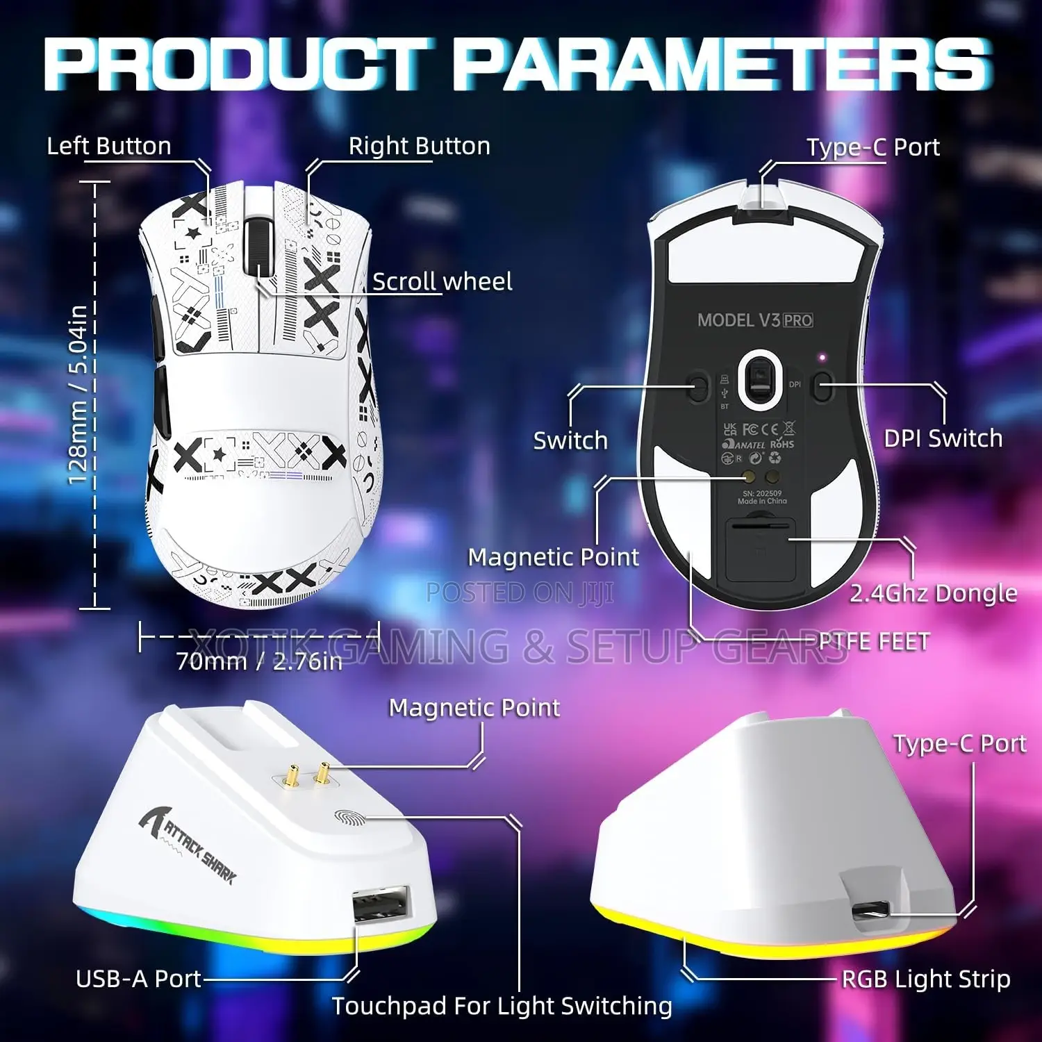 ATTACK SHARK V3 PRO Wireless Mouse-Gaming Mouse With RGB Charging Dock