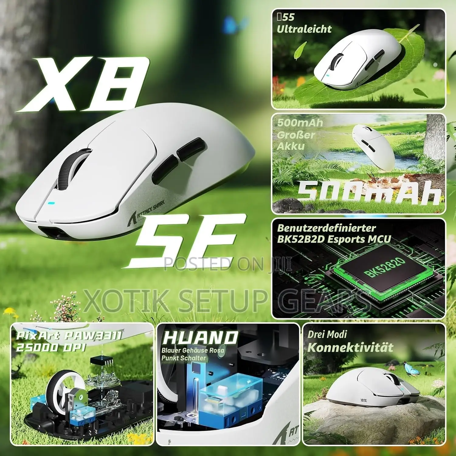 ATTACK SHARK X8 SE White Gaming Mouse - Tri Mode Wireless Mouse