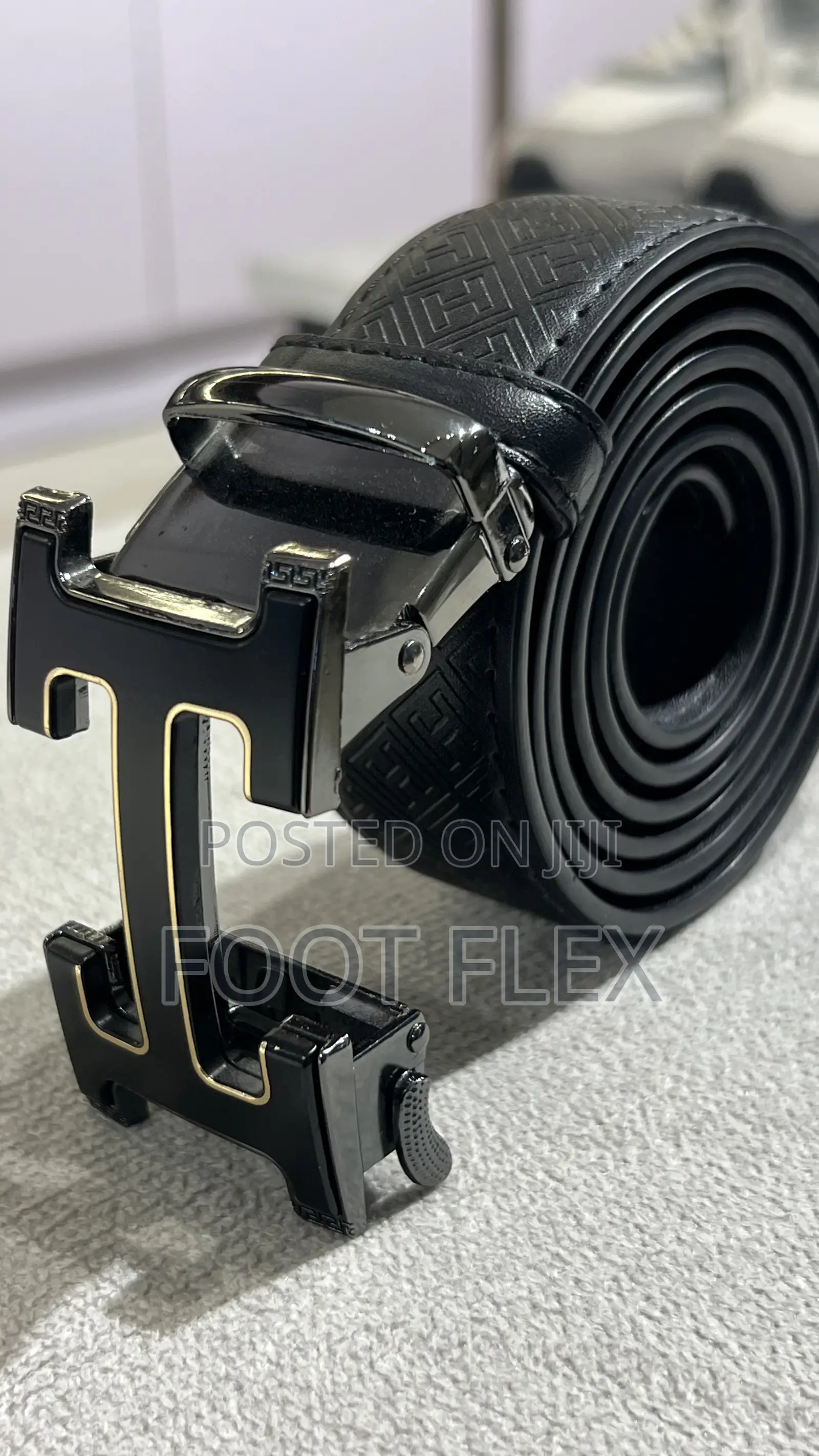 Men's Black Embossed Leather Ratchet Belt