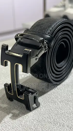 Men's Black Embossed Leather Ratchet Belt