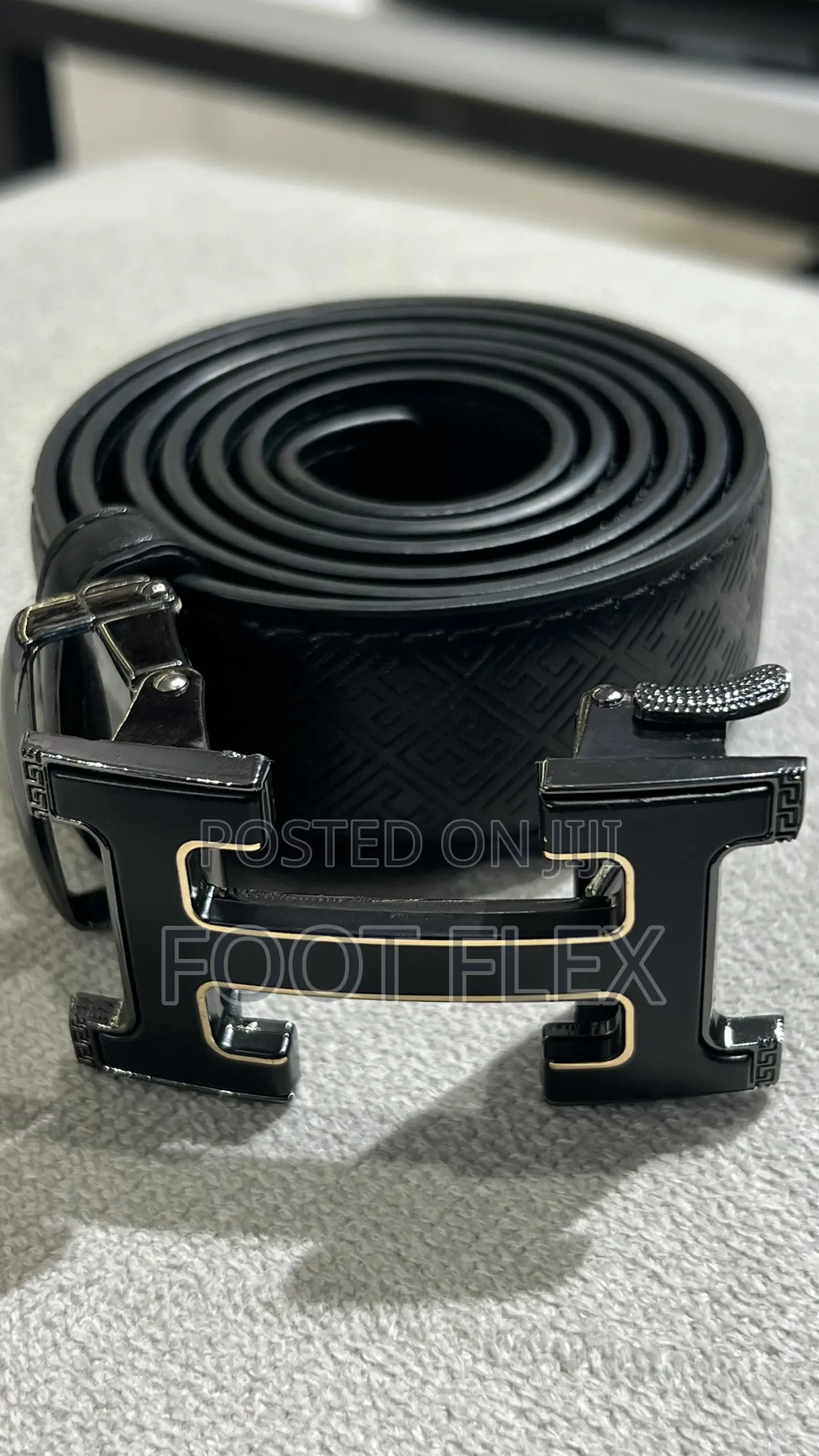 Men's Black Embossed Leather Ratchet Belt