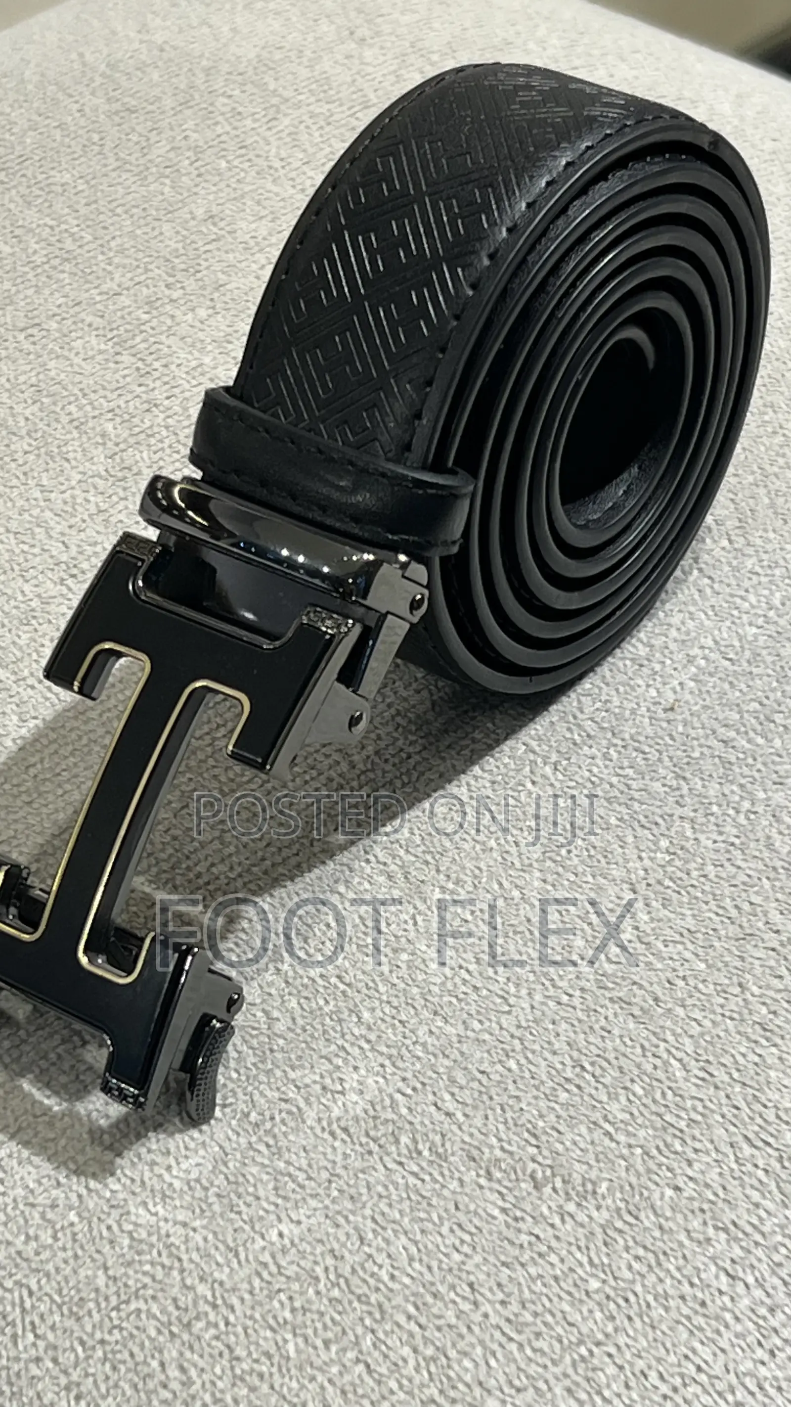 Men's Black Embossed Leather Ratchet Belt