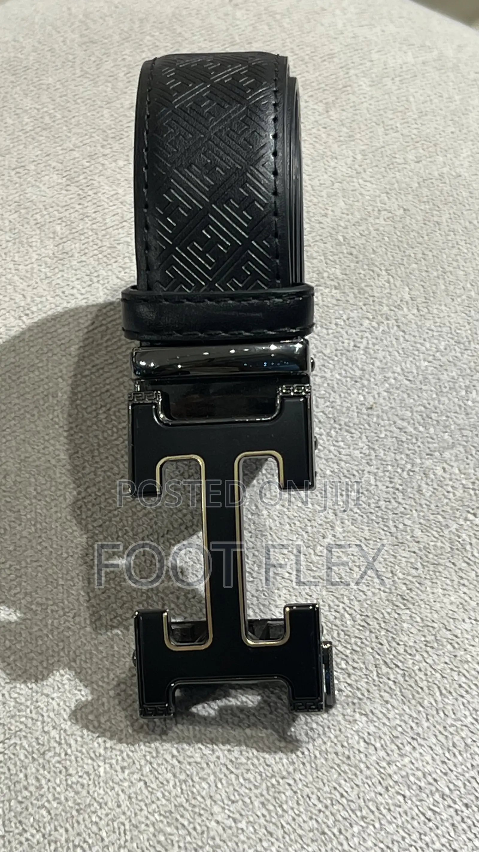Men's Black Embossed Leather Ratchet Belt