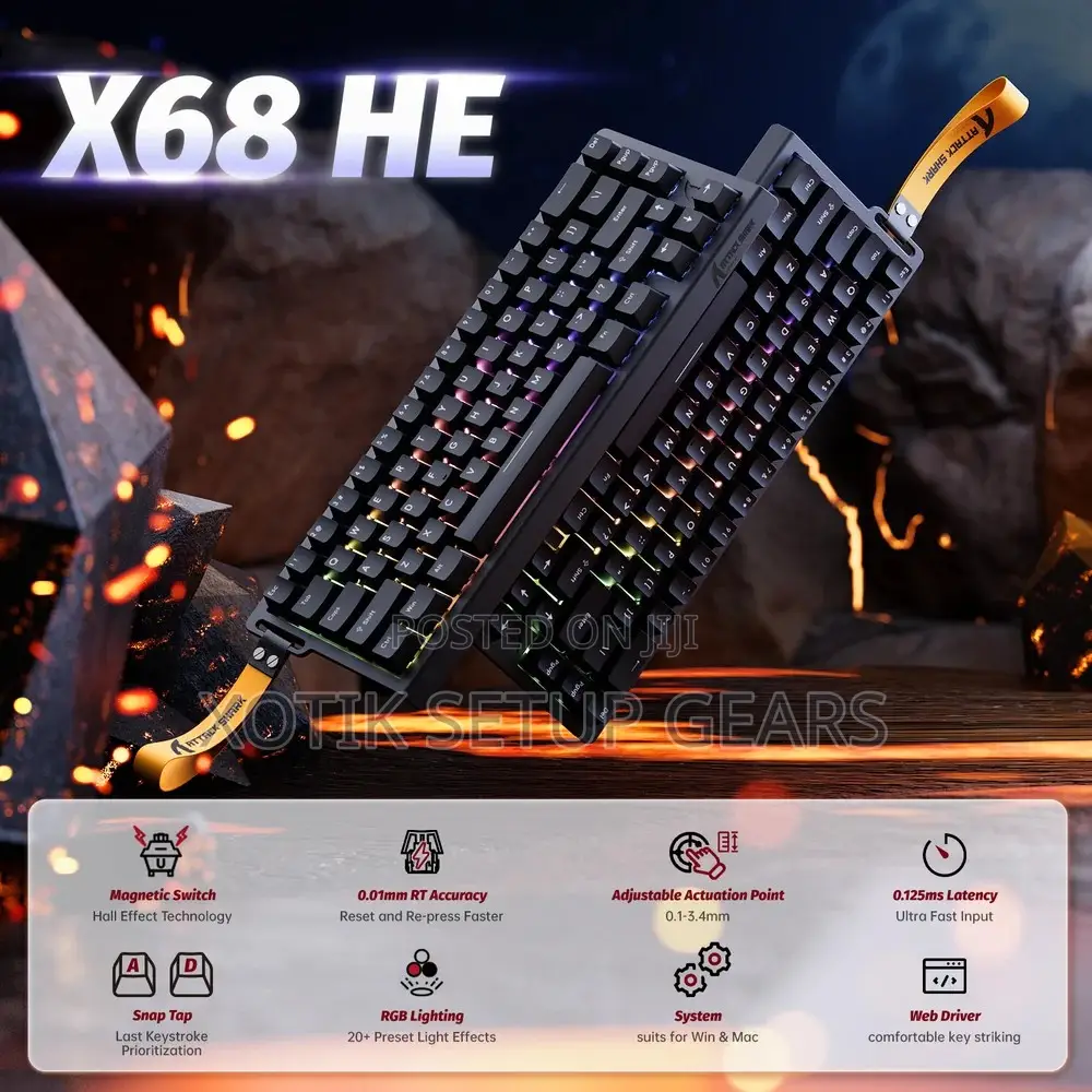 ATTACK SHARK X68 HE Rapid Trigger Gaming Keyboard - Magnetic Switch
