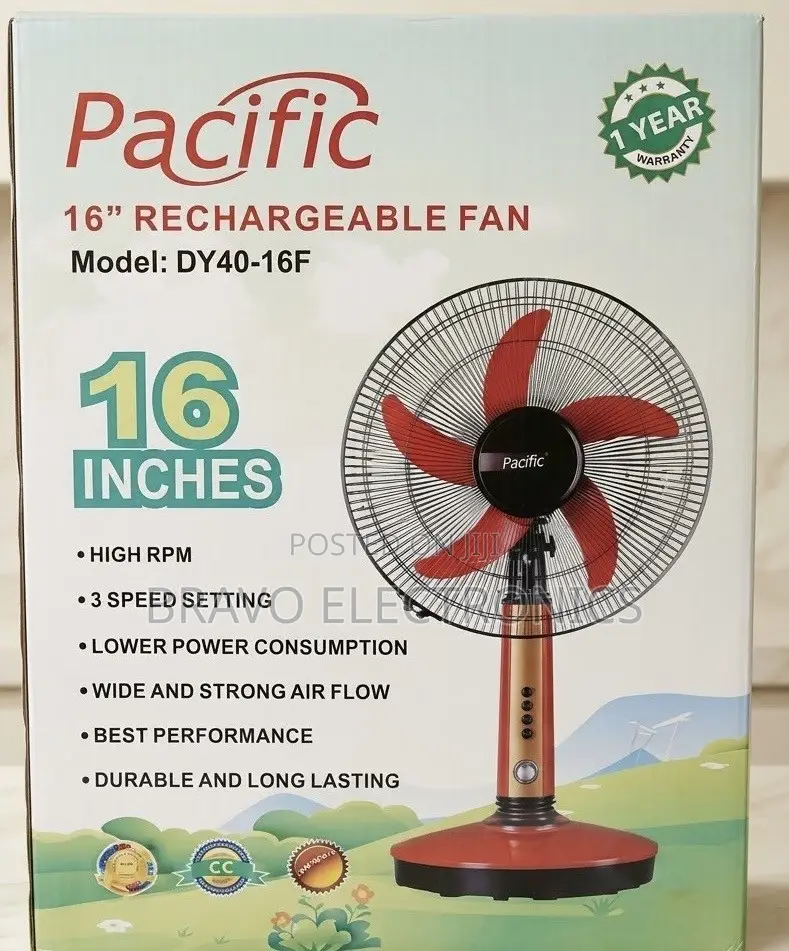 Pacific 16” Rechargeable Fan (Model DY40- New Model Arrival