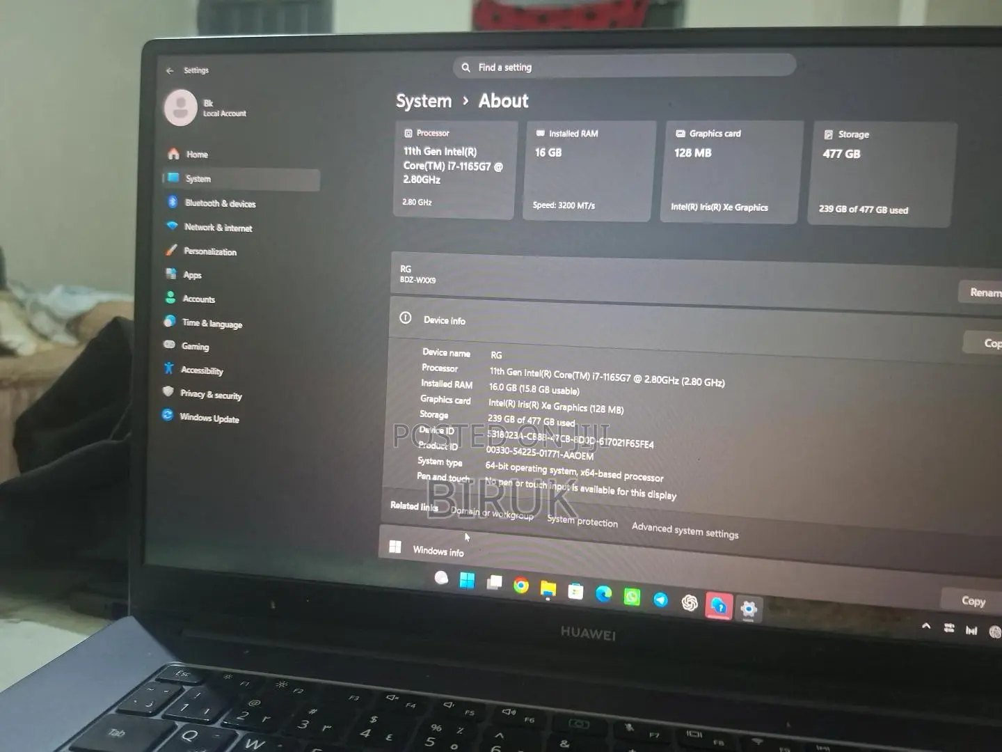 Laptop Huawei 16GB Intel Core i7 SSD 512GB