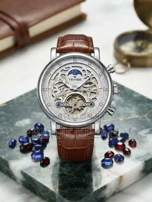Tevise Automatic Skeleton Mechanical Watch Featuring an Exposed Dial