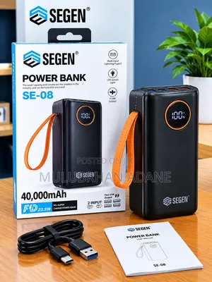SEGEN 40,000mAh Power Bank – Fast Charging 22.5W | Long Battery Backup