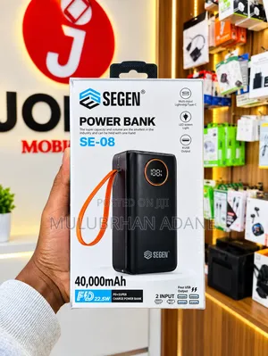 SEGEN 40,000mAh Power Bank – Fast Charging 22.5W | Long Battery Backup