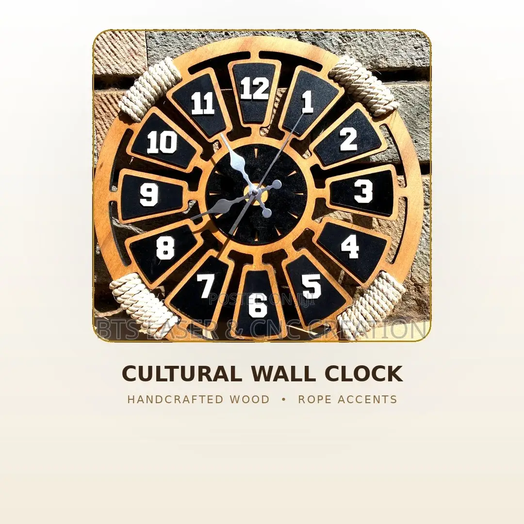 Ethiopian Cultural Wooden Wall Clock – Handcrafted Home Decor