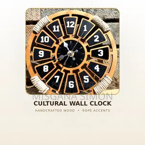 Ethiopian Cultural Wooden Wall Clock – Handcrafted Home Decor