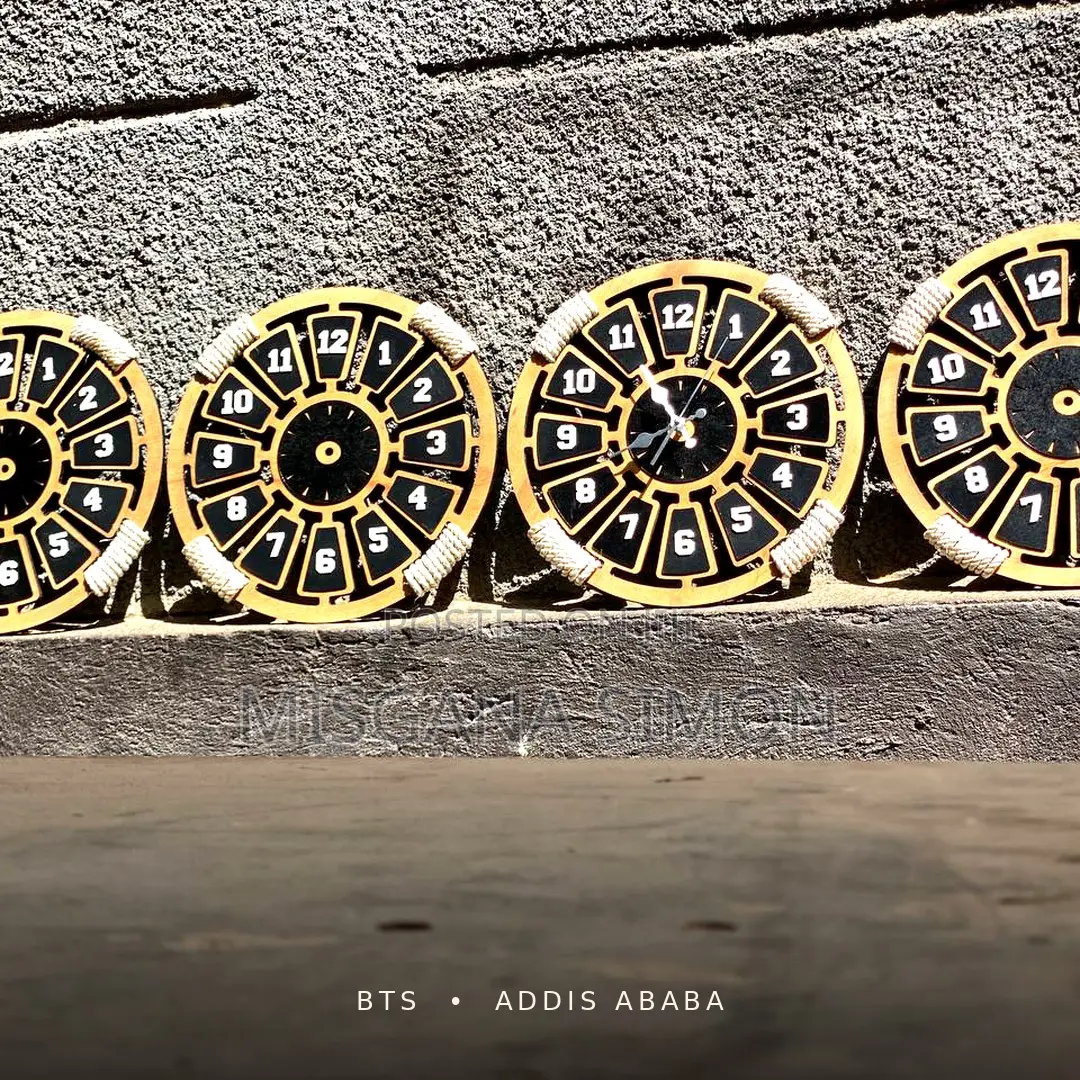 Ethiopian Cultural Wooden Wall Clock – Handcrafted Home Decor