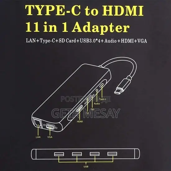 11-in-1 USB-C Hub Vga Hdmi Lan 4 USB 3.0 Sd Tf Audio Pd