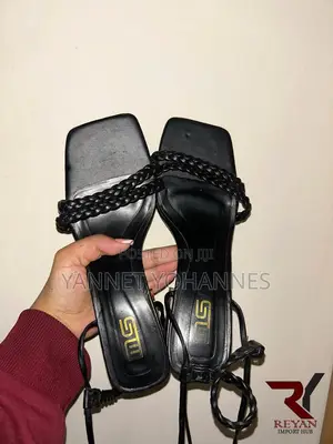 Women’s Black Braided Lace-Up High Heel Sandals