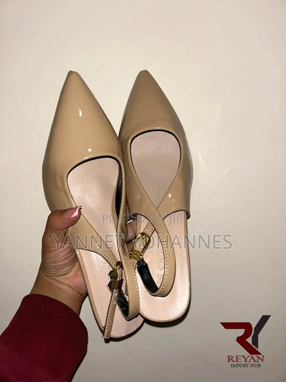 SHEIN Women’s Nude Patent Pointed-Toe Slingback Heels