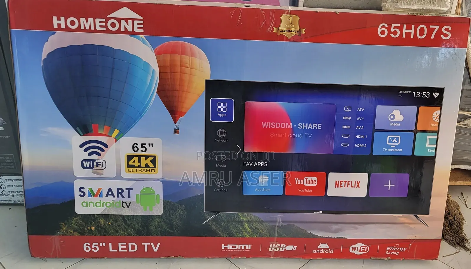 Hom One TV 65 Inch Smart Double Glass Android 4k 2026