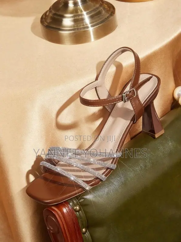 SHEIN Women’s Brown & Silver Rhinestone Strappy High Heel Sandals