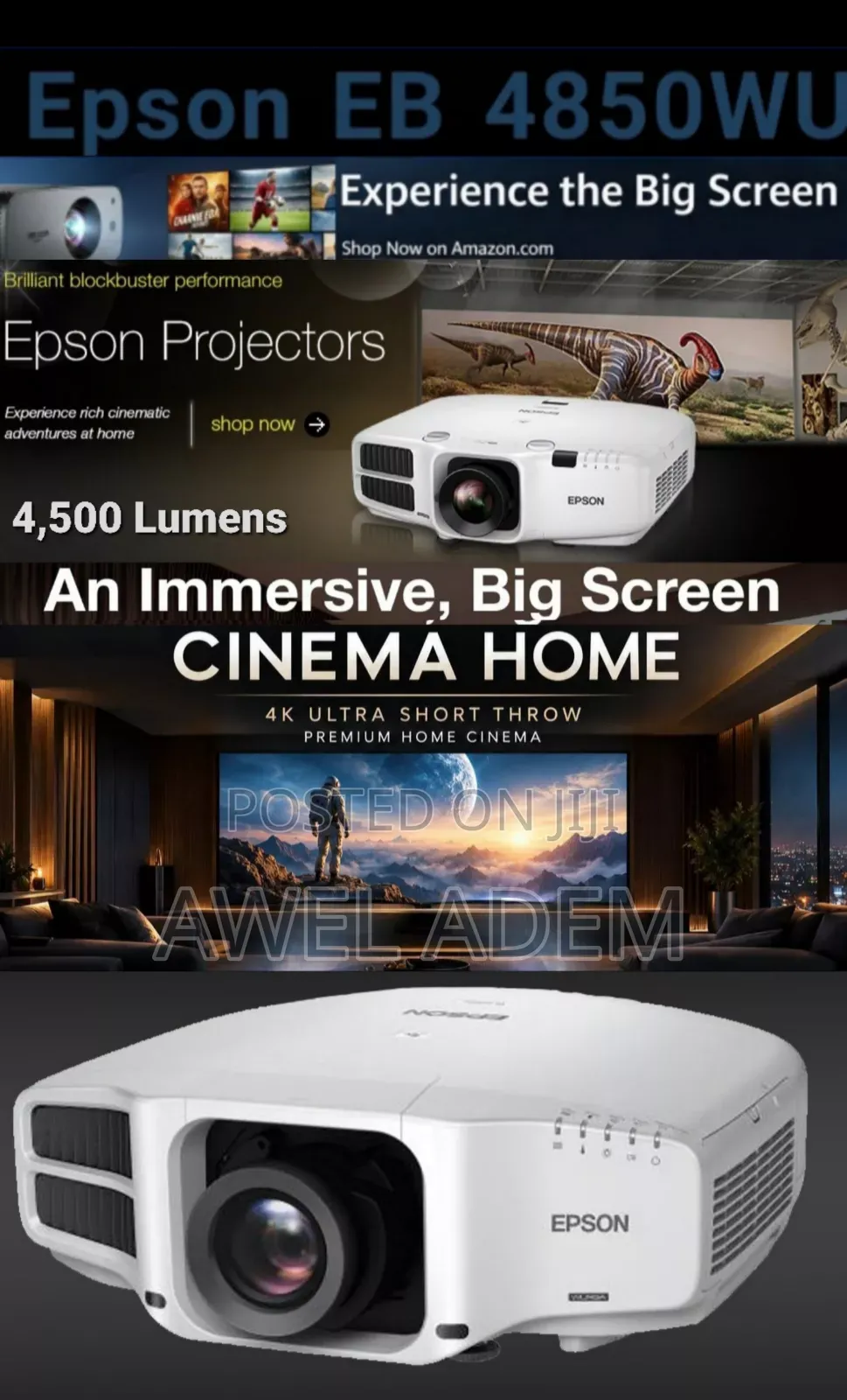 Epson CB-4850WU 3LCD Full HD Professional Projector. 4,500 Lumens