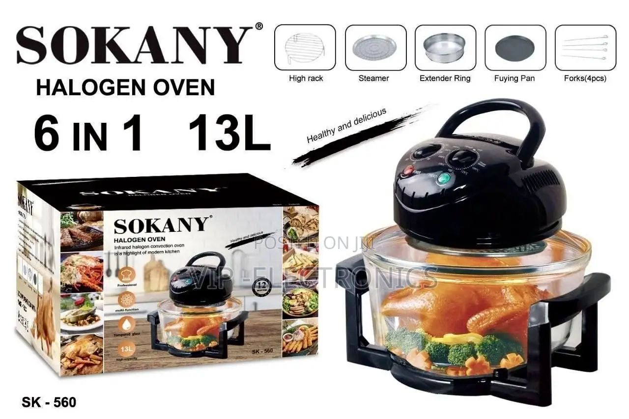 SOKANY Halogen 6-in-1 Convection Oven – 13L Air Fryer Glass Cooker