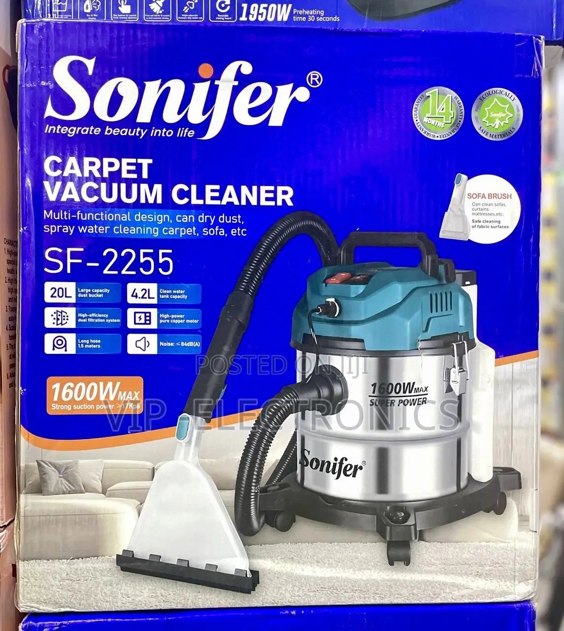 Sonifer Carpet Vacuum Cleaner 20L– 1600W Wet & Dry Sofa & Carpet