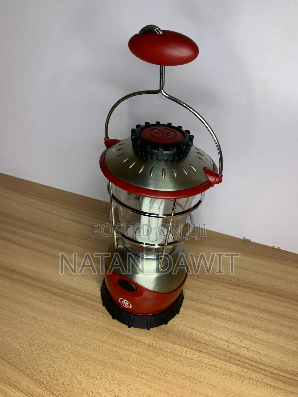 Portable LED Camping Lantern With Hanging Hook – Red & Silver