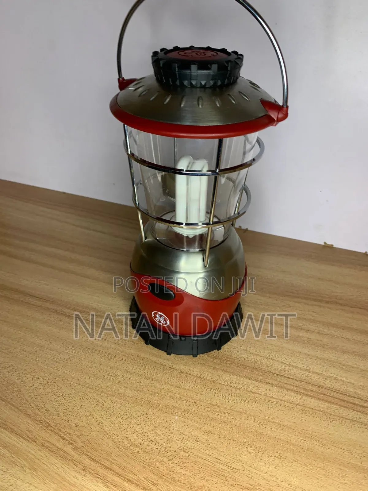 Portable LED Camping Lantern With Hanging Hook – Red & Silver