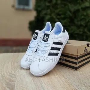 Adidas Gazelle White/Black Stripes Unisex Sneakers