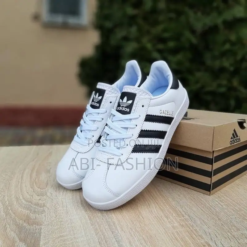 Adidas Gazelle White/Black Stripes Unisex Sneakers