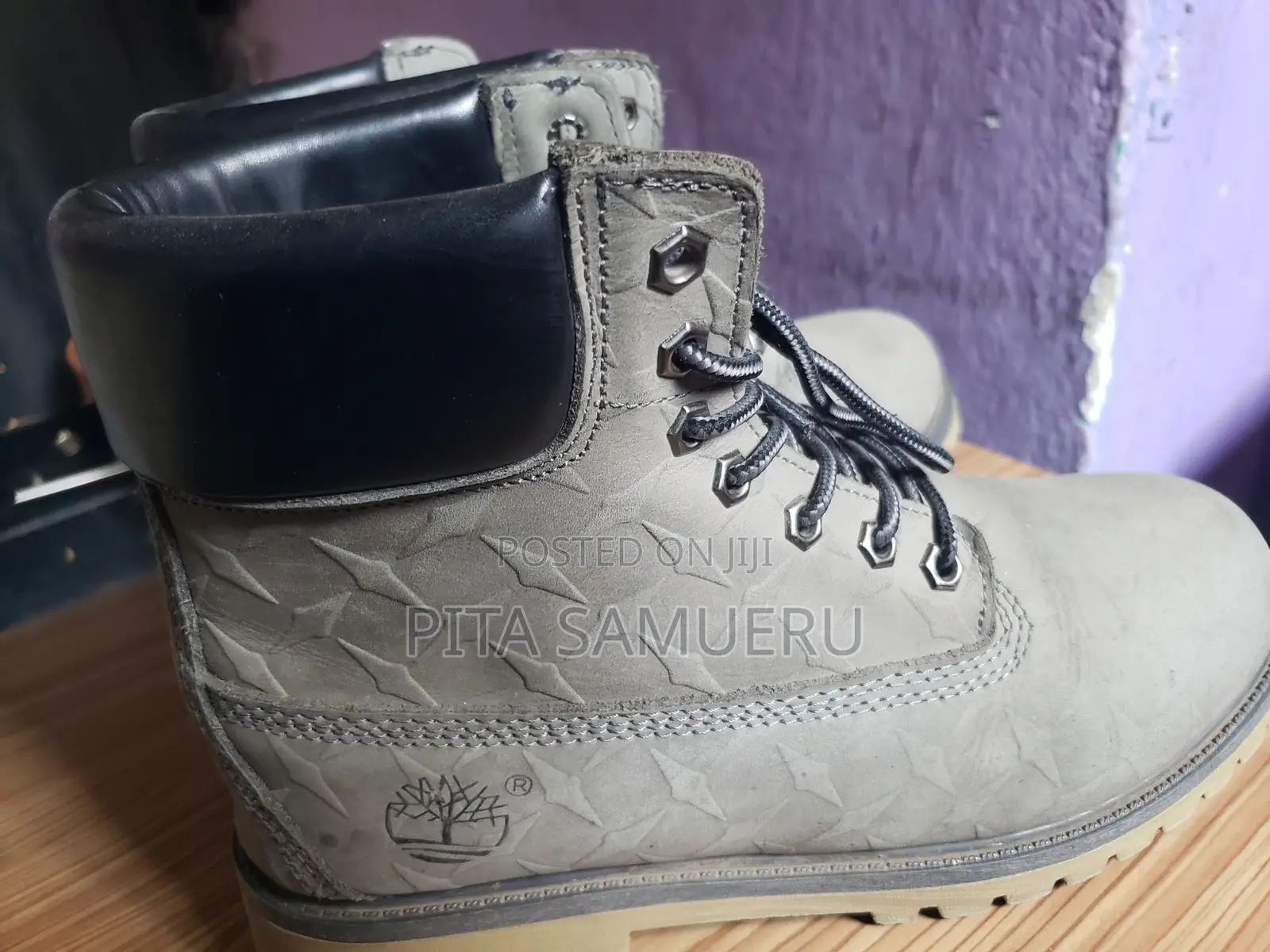 Gray Timberland With Diamond Pattern