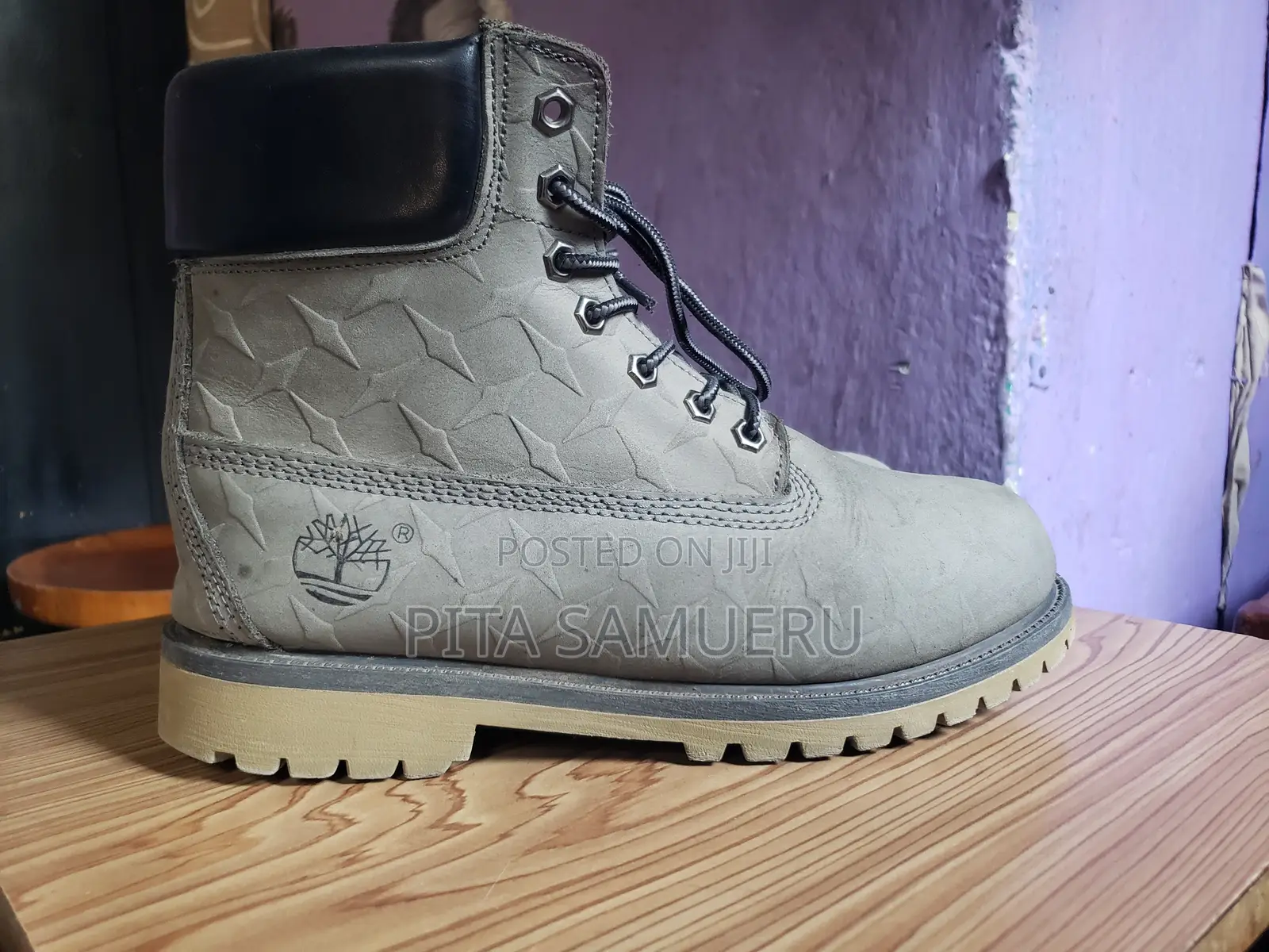 Gray Timberland With Diamond Pattern
