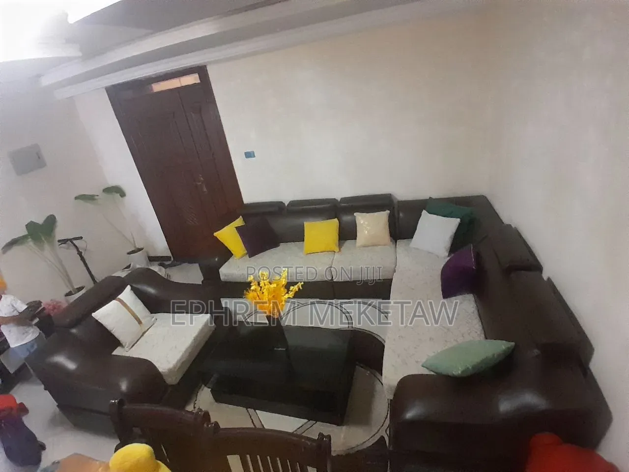 L-Shaped Sofa Set With Centered Table and Cushions and Center Table