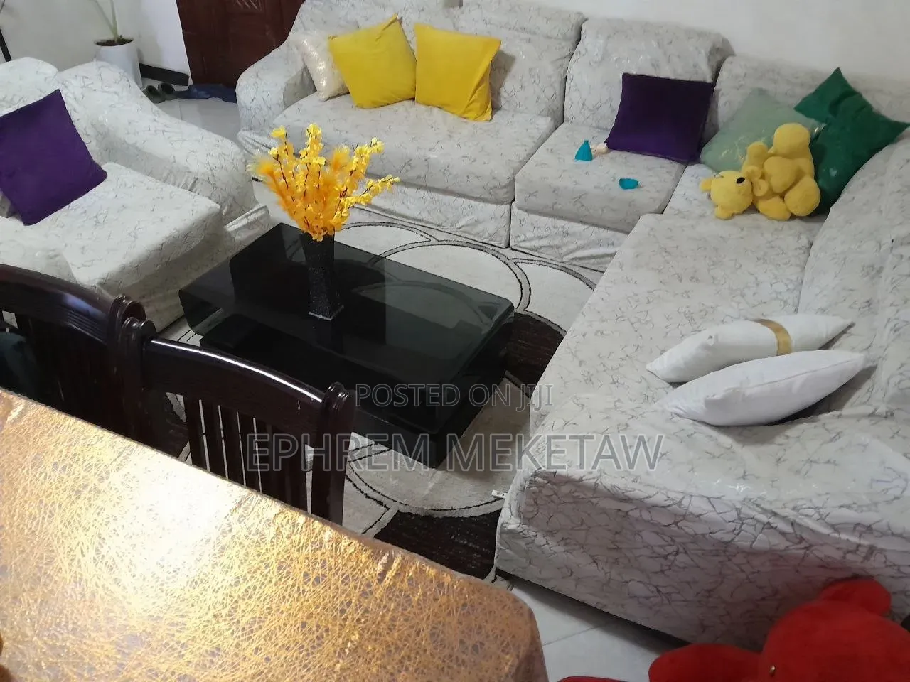 L-Shaped Sofa Set With Centered Table and Cushions and Center Table